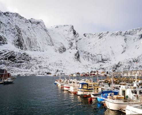 Viaggio Nord Lofoten Tromso Norvegia Esperienza Artica Reine Rorbuer Fiordo Montagna Inverno