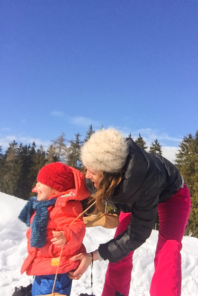 Coraggio Divertimento Armonia Mamma Dobbiaco Inverno Gioco Ridere Neve Mamma Figlia