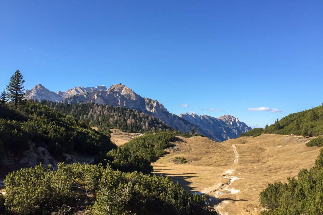 Luoghi Romantici Sereni Autunno Camminata Montagna Paesaggio Autunnale Parco Naturale Fanes Sennes Braies