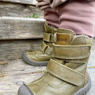 Stivaletti Bisgaard bambino verde in lana e pelle naturale