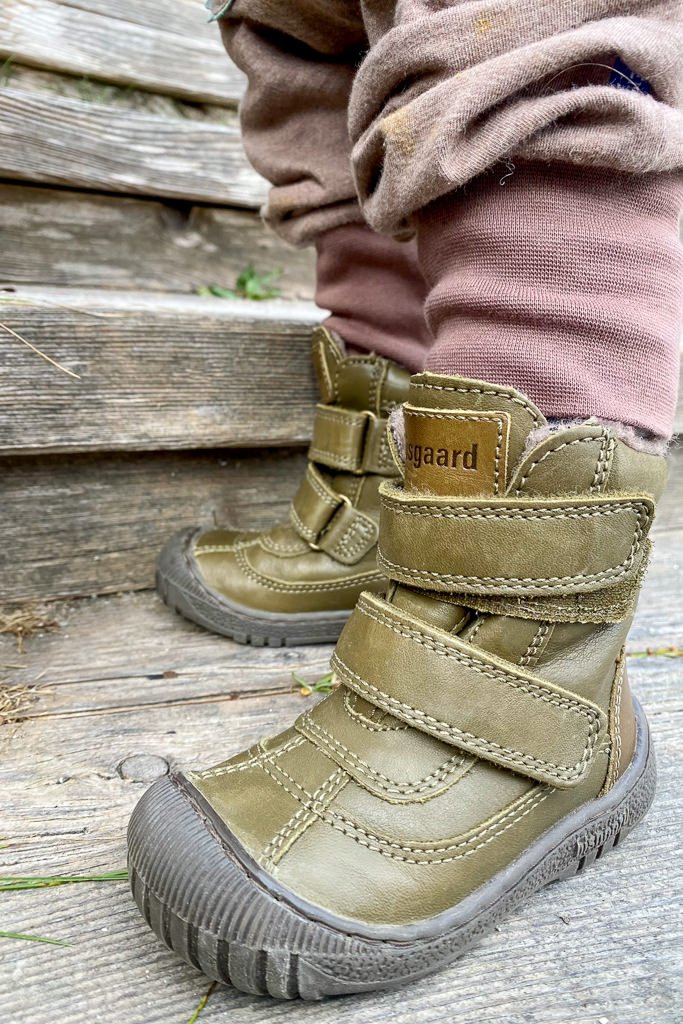 Stivaletti Bisgaard bambino verde in lana e pelle naturale