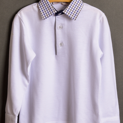 Polo elegante bambino bianca in cotone a manica lunga
