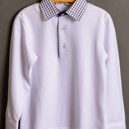 Polo elegante bambino bianca in cotone a manica lunga