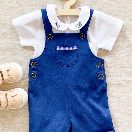 lussuosa salopette per bambino e neonato in blu in morbido cotone made in italy