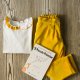 completo elegante bambina pantaloni velluto giallo maglietta cotone made in italy