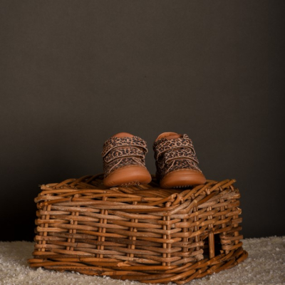 sneakers primi passi bisgaard per bimba leopardati in pelle naturale