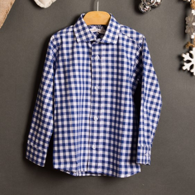 Camicia a quadri bambino, bianca e blu Made in Italy