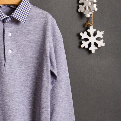 Dettaglio colletto a quadri polo bambino made in italy